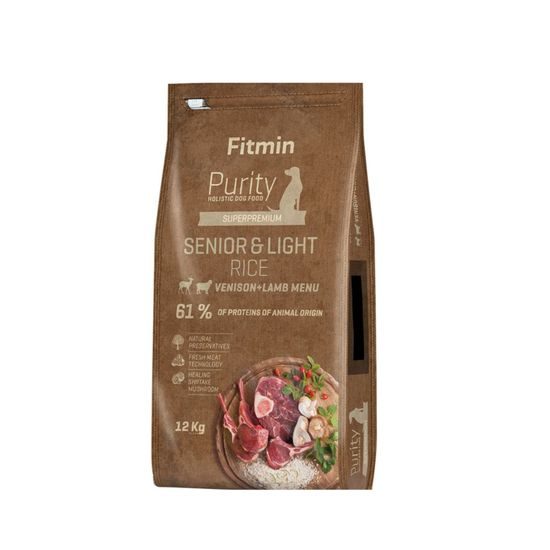 Termin ważności 15.7. 2026: Fitmin Dog Purity Rice Senior & Light Venison & Lamb 12 kg