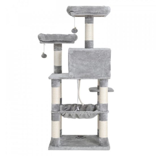 Cat scratching tree, grey and white, 143 cm