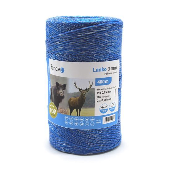 Cord for electric fence, diameter 3 mm, blue