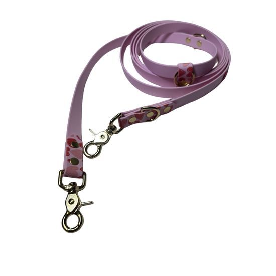 Reedog verstellbare Leine Rosa Herzen BioThane 3 m