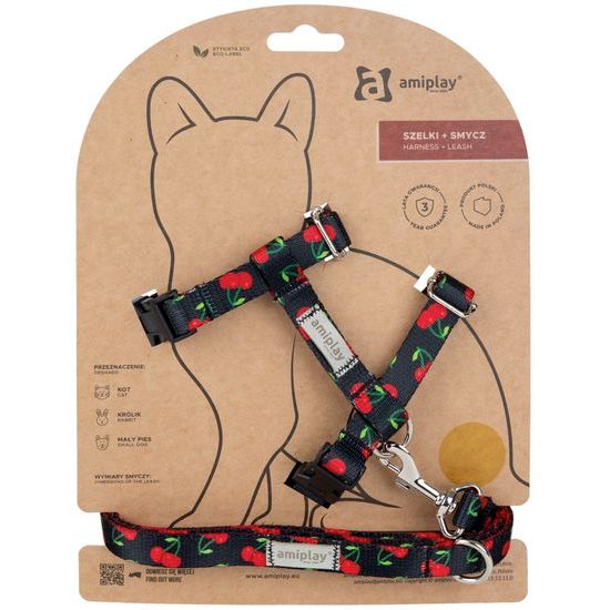 Amiplay Kšíry pro kočku s vodítkem BeHappyCat Cherry