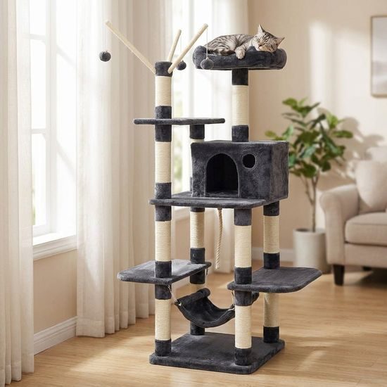 Kočičí strom / škrabadlo, modro-bílá, 154 cm