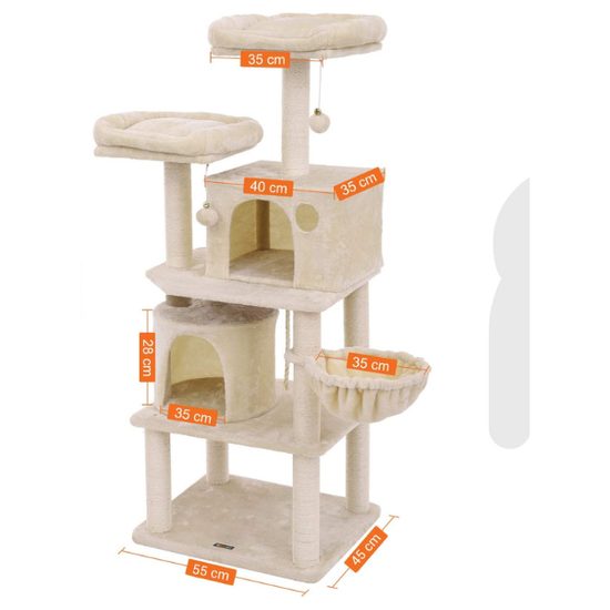 Cat scratching tree, beige, 140 cm