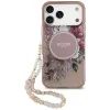 Obal / kryt na Apple iPhone 17 Pro Max MagSfe růžový - Flowers with Pearl Strap GUESS