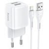 Nabíječka 2.4A 2xUSB s Lightning kabelem 1m bílá - HOCO N4 - NEO
