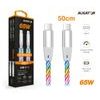 Datový kabel ALIGATOR POWER 3A 65W, USB-C/USB-C, 0,5m svítící