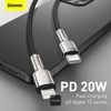 Datový / nabíjecí kabel USB-C na Lightning 0,25m PD 20W černý - BASEUS Cafule
