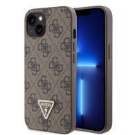 Obal / kryt na Apple iPhone 15 hnedé - Guess PU 4G Strass Triangle Metal Logo