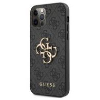 Obal / kryt pre Apple iPhone 12/12 Pro, sivé Guess Big 4G Metal Logo Case