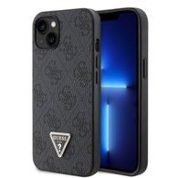 Obal / kryt na Apple iPhone 15 čierne - Guess PU 4G Strass Triangle Metal Logo
