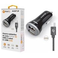 Autótöltő 3,4A, 2xUSB, intelligens IC, fekete, USB-C kábel - Alligator