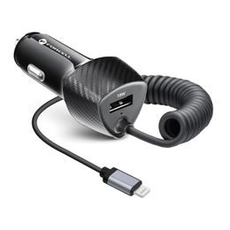 Nabíječka do auta USB QC 3.0 18W + cable for Apple Lightning 8-pin černá (Celkem 38W) - FORCELL CARBON