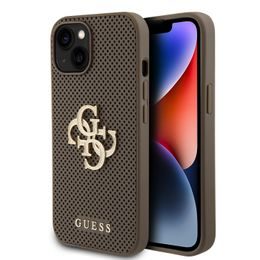 Obal / kryt na Apple iPhone 15 hnědý - Guess PU Perforated 4G