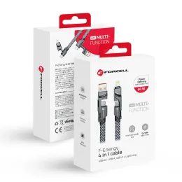 Kabel 4v1 USB C / USB A do USB C / Lightning Forcell F-Energy QC PD 3A 60W 1 m C241 chrom