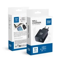 Cestovní nabíječka s USB-C + USB-A PD QC4.0 3A 25W černá - Blue Star