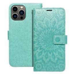 Pouzdro / Obal na Apple iPhone 13 Pro Max zelená mandala - knížkové Forcell MEZZO