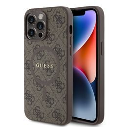 Obal / kryt na na Apple iPhone 14 Pro Max hnědý - Guess PU Leather 4G Colored Ring MagSafe
