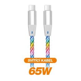 Datový kabel ALIGATOR POWER 3A 65W, USB-C/USB-C, 0,5m svítící