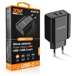 Aligator POWER DELIVERY 20W, USB + USB-C, čierna