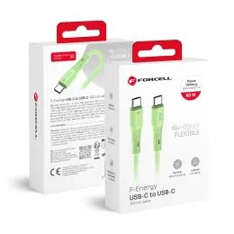 Silikonový kabel USB C / USB C QC4.0 PD 3A 60W 1m zelený - Forcell F-Energy