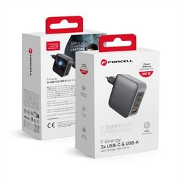 Cestovní nabíječka Forcell F-Energy se zásuvkami 3x USB C a USB A - 100W s funkcí PD a Quick Charge 4.0