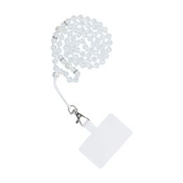 Prívesok na telefón CRYSTAL DIAMOND 74cm - biele korálky