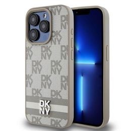 Obal / kryt na Apple iPhone 15 šedý - DKNY PU Leather Checkered Pattern and Stripe