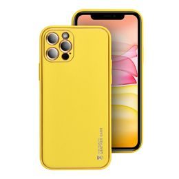 Obal / kryt na Apple iPhone 15 PLUS žlutý - LEATHER Case