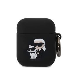 Pouzdro pro AirPods 1 / 2 černé - Karl Lagerfeld 3D Logo NFT Karl and Choupette