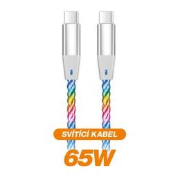 Datový kabel ALIGATOR POWER 3A 65W, USB-C/USB-C, 1,2m svítící