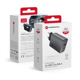 Cestovní nabíječka Forcell F-Energy s 2x USB C a USB A zásuvkami - 4A 65W s funkcí PD a Quick Charge 4.0