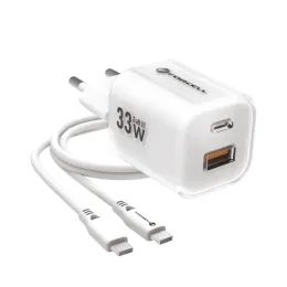 Cestovní nabíječka 33W GaN3 s kabelem, USB C + USB A bílá - FORCELL