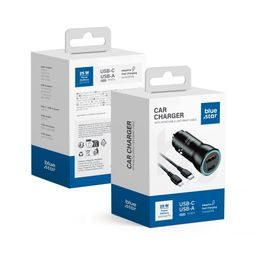 Nabíječka do auta 3A 25W Type C + USB A + kabel Type C / Lightning PD QC3.0 černá - Blue Star