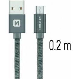 Datový kabel Swissten textile USB / Micro USB 0,2m - černý