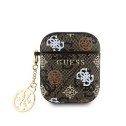 Ochranné Pouzdro pro Apple AirPods 1/2 hnědé - Guess PU 4G Peony Charm