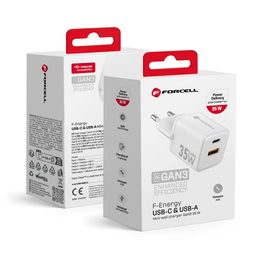 Cestovní nabíječka 1xUSB-C + 1xUSB-A GaN 35W bílá - Forcell F-Energy