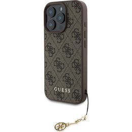 Obal / kryt na Apple iPhone 16 Pro hnědý - Guess 4G Charms