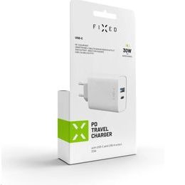 Nabíjačka s výstupom USB-C a USB, 30 W, biela - FIXED