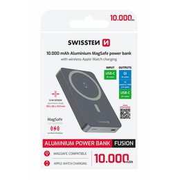 Powerbanka s bezdrátovým nabíjením 10 000 mAh (kompatibilní s MagSafe) stříbrná - SWISSTEN POWER BANK FUSION