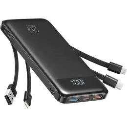 Powerbanka Charmast 10000 mAh se zabudovanými kabely černá