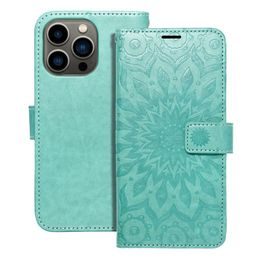 Puzdro / obal pre Apple iPhone 13 Pro zelená mandala - kniha Forcell MEZZO