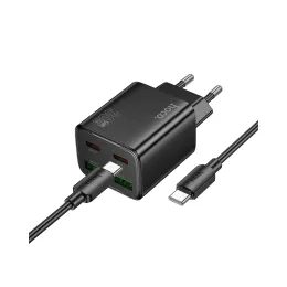 Nabíječka 2x USB-C 2x USB-A 30W s kabelem USB-C/USB-C černá - HOCO