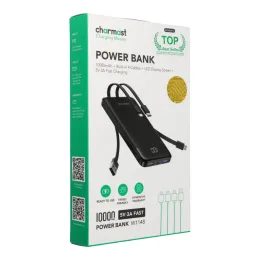 Powerbanka Charmast 10000 mAh se zabudovanými kabely černá