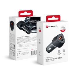 Nabíjačka do auta typ C 3.0 PD20W + USB QC3.0 18W čierna (spolu 38W) - FORCELL CARBON