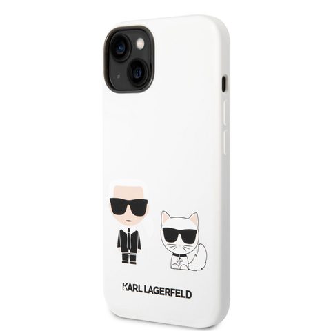Karl Lagerfeld és Choupette folyékony szilikon hátlap iPhone 14 Max fehérhez