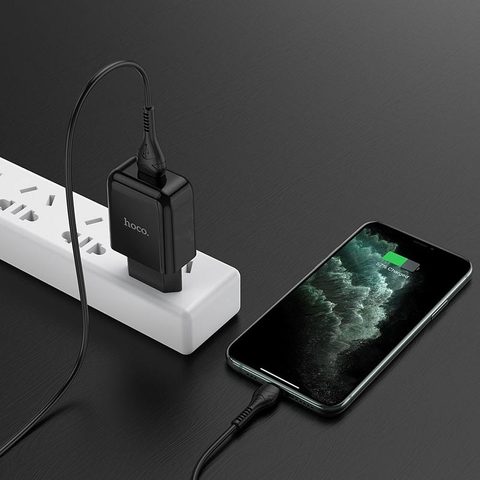 USB töltő + Lightning kábel 8-pin 2A fekete - HOCO