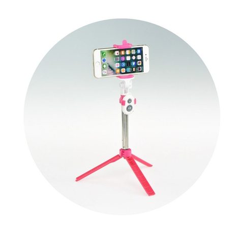 Selfie tyč bluetooth spoušť růžová