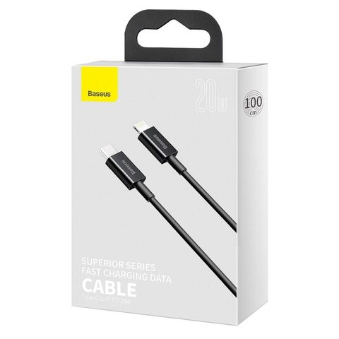 Kabel Type C na Apple, Lightning 8-pin, PD20W, 1m,  černý - Baseus