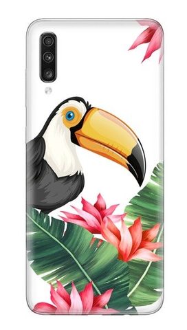 Obal / kryt na Samsung Galaxy A70 tukan a květy