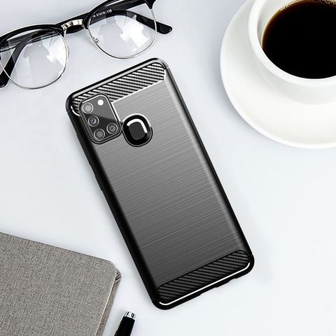 Obal / kryt pre Samsung Galaxy A21s čierny - Forcell Carbon